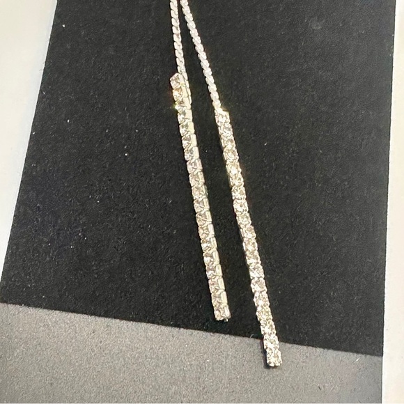 Silver Crystal Pearl Tassel Drop Earrings Long Rhinestone Bridal Prom - Picture 9 of 13